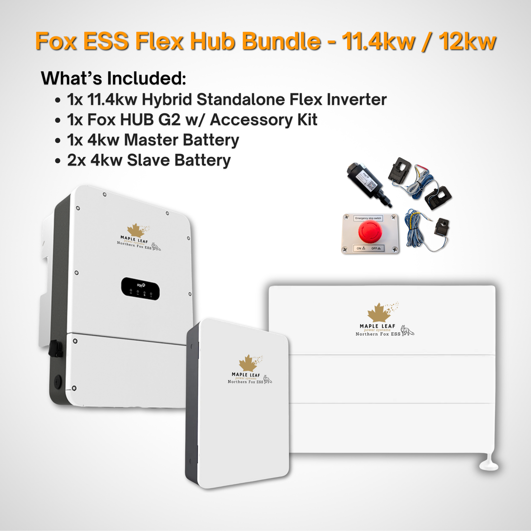 Maple Leaf Northern Fox FLEX Hybrid Solar Inverter & Modular Battery Kits | 9.6kW or 11.4kW Inverter | 8kW to 28kW Expandable Energy Storage System | Optional Fox ESS Hub G2 Smart Energy Management