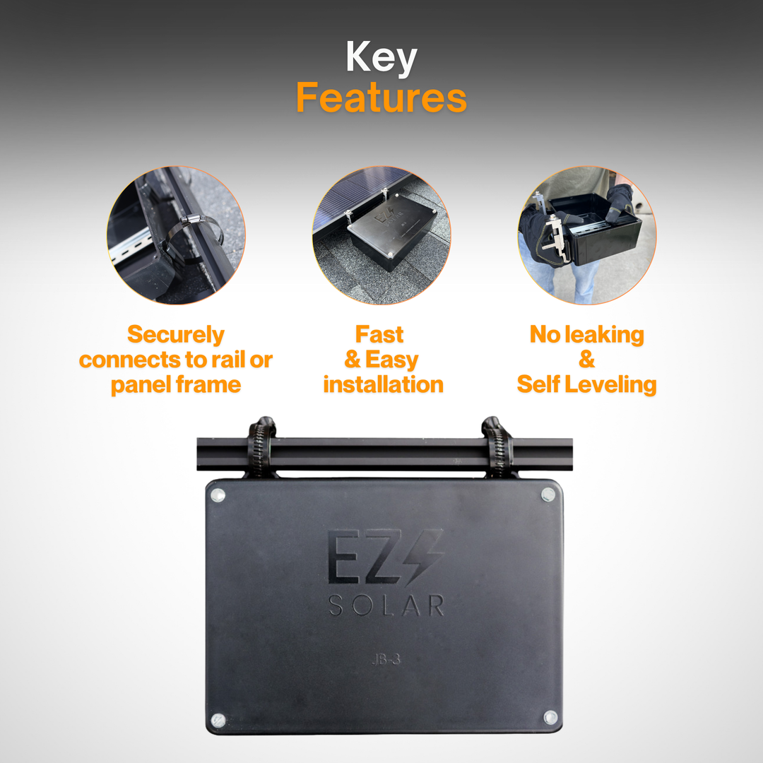 EZ Solar JB-3 Universal Rail/Panel Mount Solar Power Junction Box Kit | Water Resistant Rooftop Solar Junction Box for Rail-Mount Systems