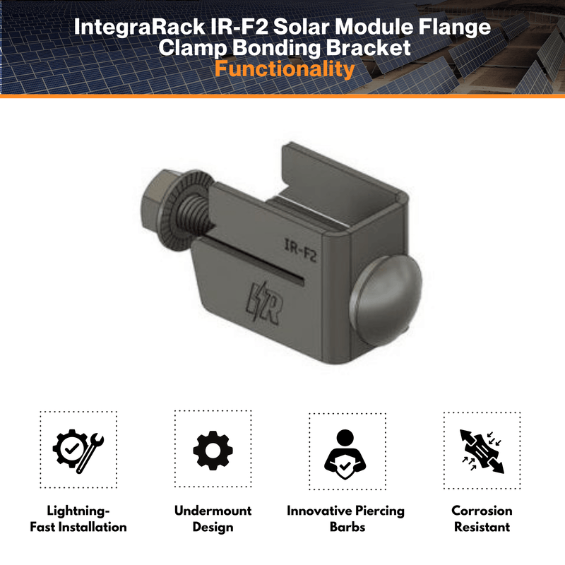 IntegraRack IR-F2 Solar Module Flange Clamp Bonding Bracket - Rail-Free Installation | Undermount Design | Withstand Wind Speeds Up to 200 mph | Corrosion-Resistant Stainless-Steel Construction