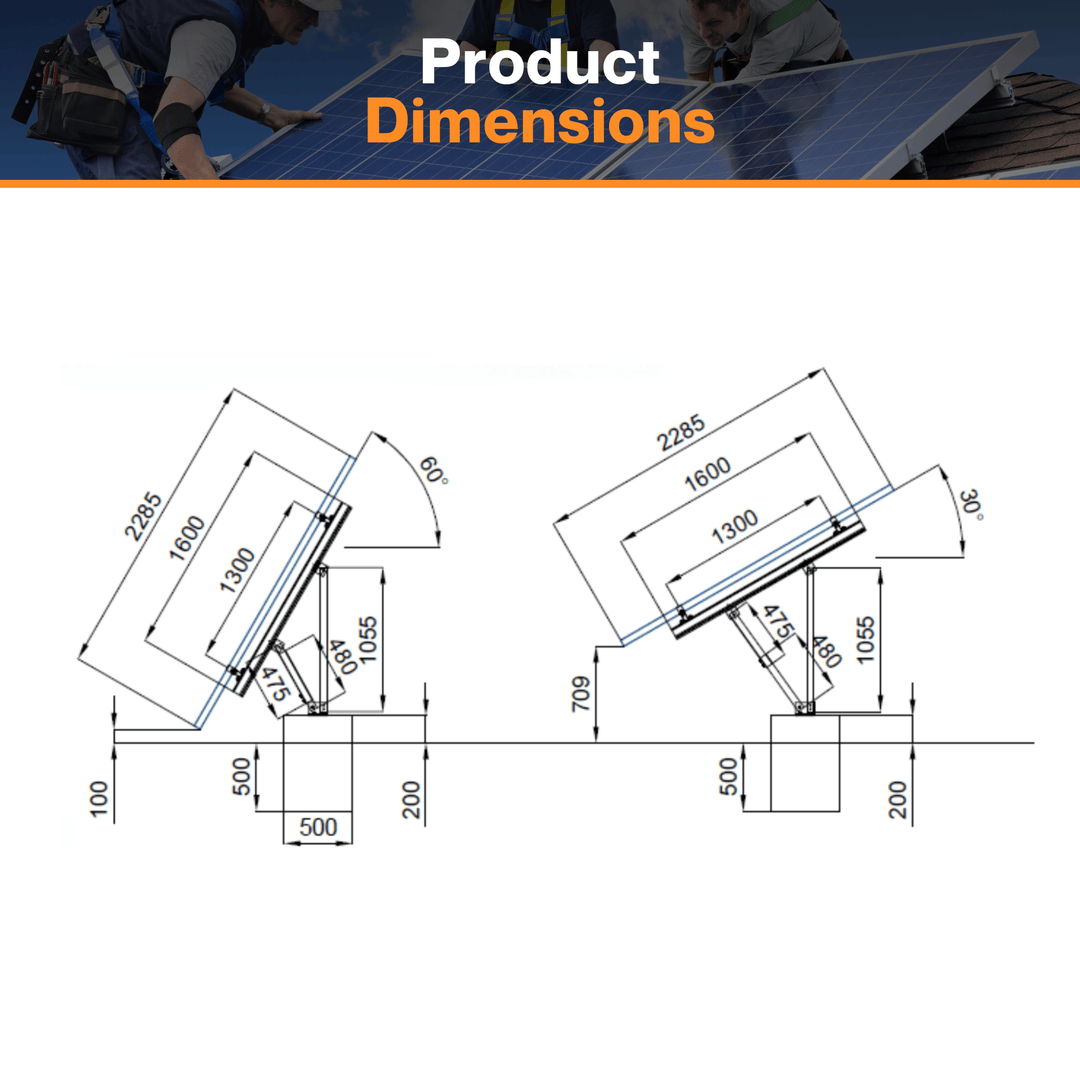 Maple Leaf Canada 4 Panel Goose Adjustable Ground Mount | 30°Summer - 60° Winter Adjustable Angle | Perfect For Flat Roof & Farms