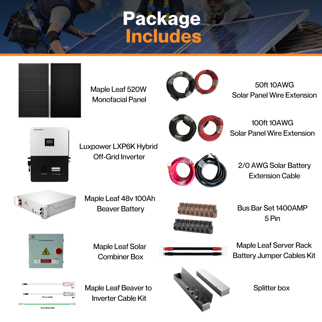 Luxpower SNA-US-6K (Bundle) Kits - Maple Leaf 520W Panels | 48v 100Ah Beaver Battery | Solar Power Kits for House, Cabin & Off-Grid