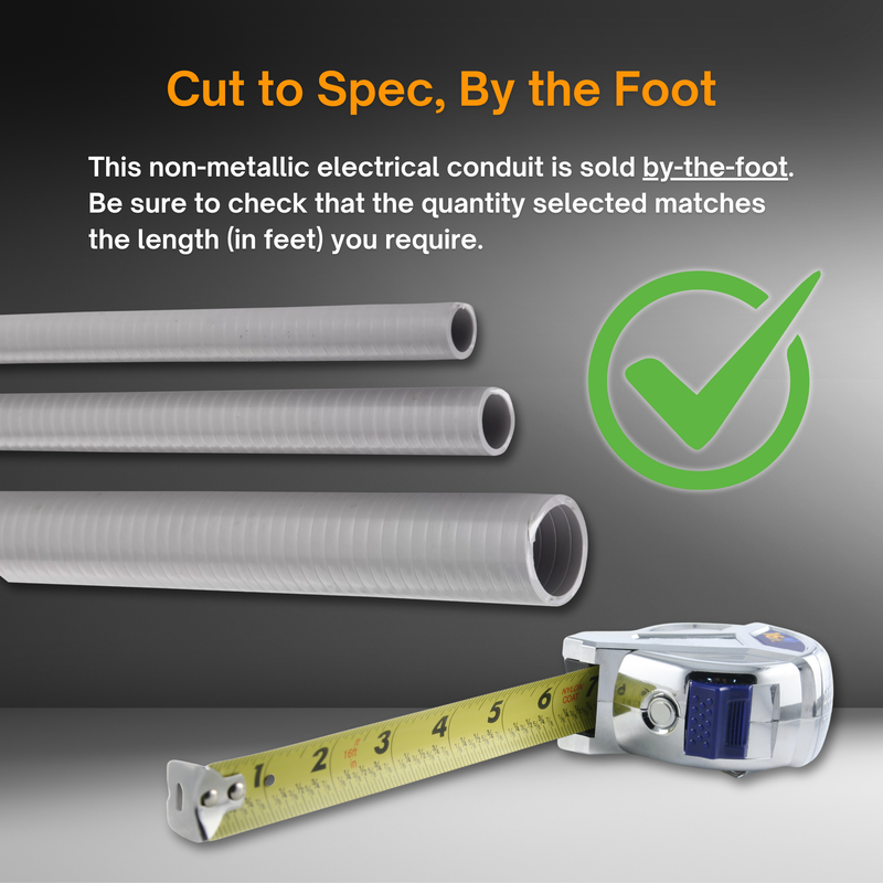 Non-Metallic Liquid-Tight Conduit | By-the-Foot | Flexible PVC Electrical Tubing | Weatherproof | Corrosion-Resistant | Outdoor & Direct Burial