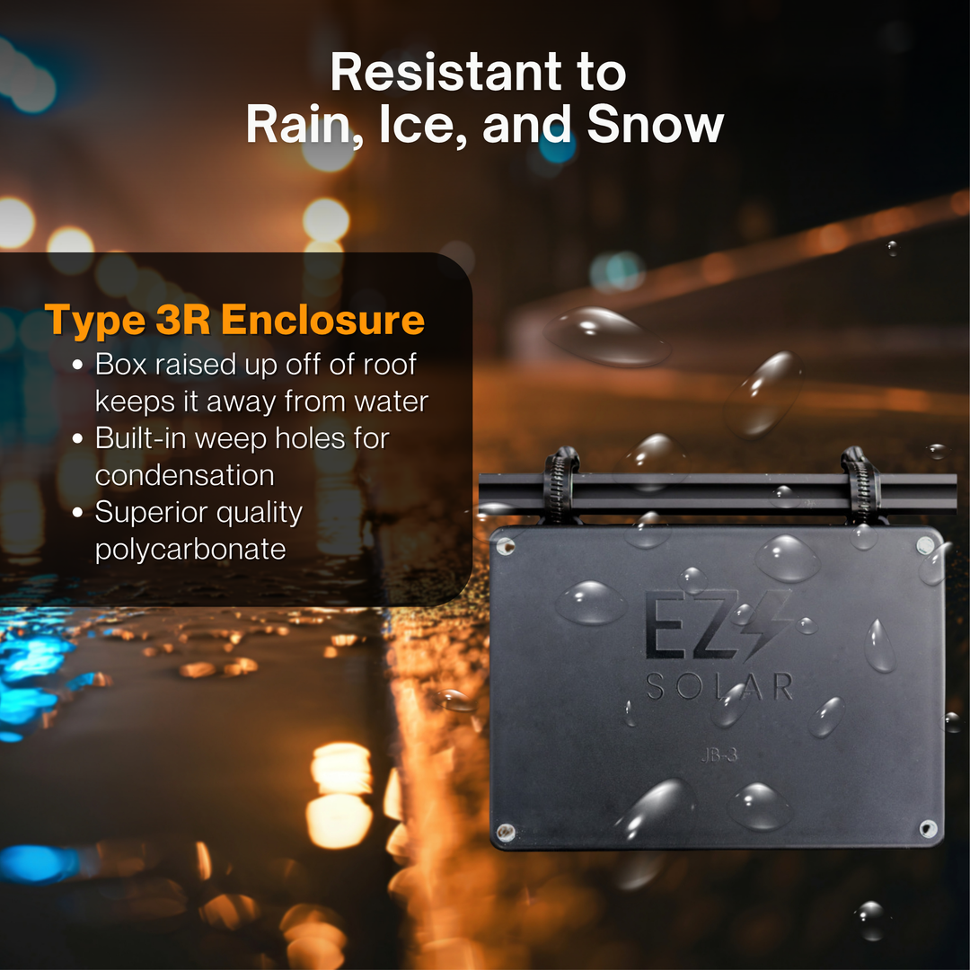 EZ Solar JB-3 Universal Rail/Panel Mount Solar Power Junction Box Kit | Water Resistant Rooftop Solar Junction Box for Rail-Mount Systems