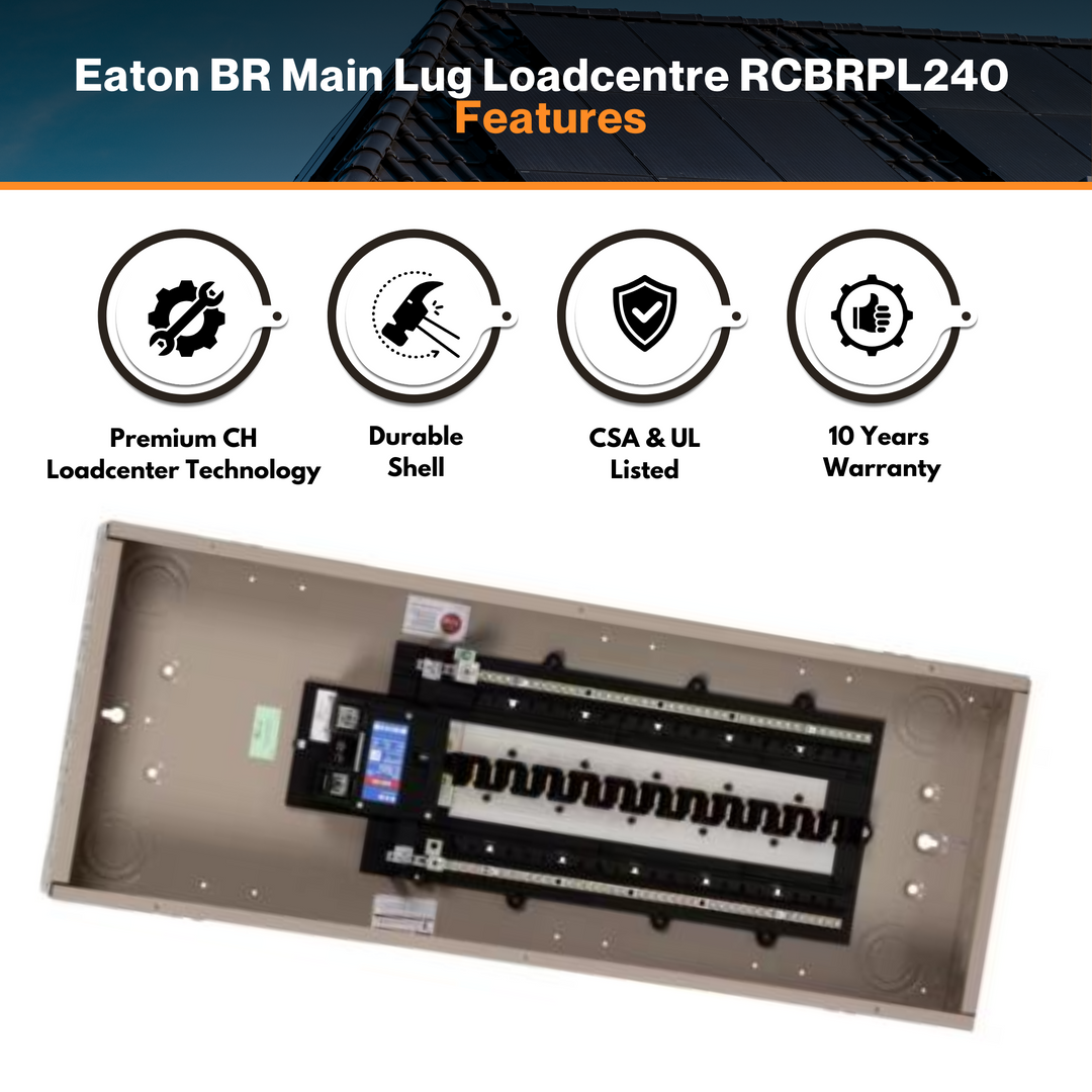Eaton BR Main Lug Loadcentre RCBRPL240 – CH Technology | Plug-on Neutral | 200A MLO | 40-Circuit | NEMA 3R Rain-Tight Enclosure | UL & CSA Certified