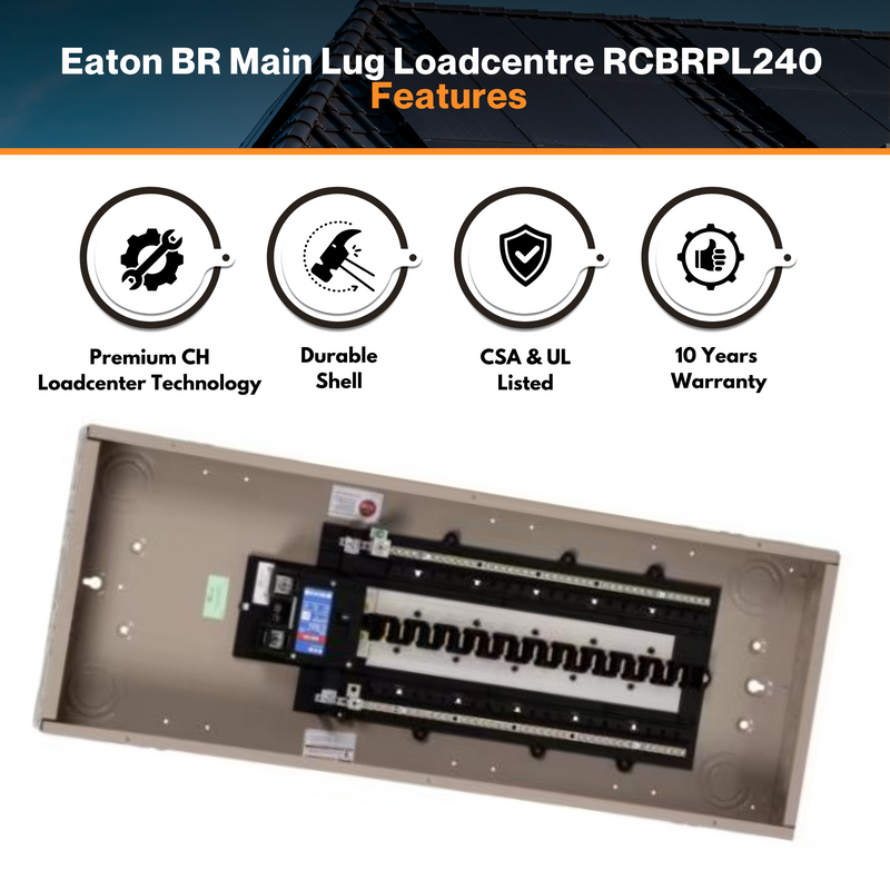 Eaton BR Main Lug Loadcentre RCBRPL240 – CH Technology | Plug-on Neutral | 200A MLO | 40-Circuit | NEMA 3R Rain-Tight Enclosure | UL & CSA Certified