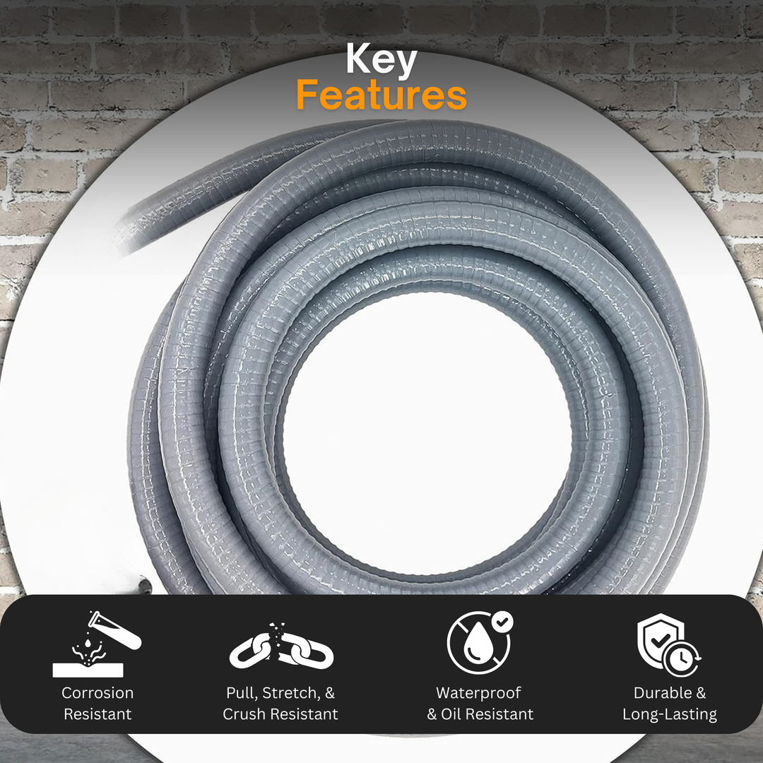 Non-Metallic Liquid-Tight Conduit | By-the-Foot | Flexible PVC Electrical Tubing | Weatherproof | Corrosion-Resistant | Outdoor & Direct Burial