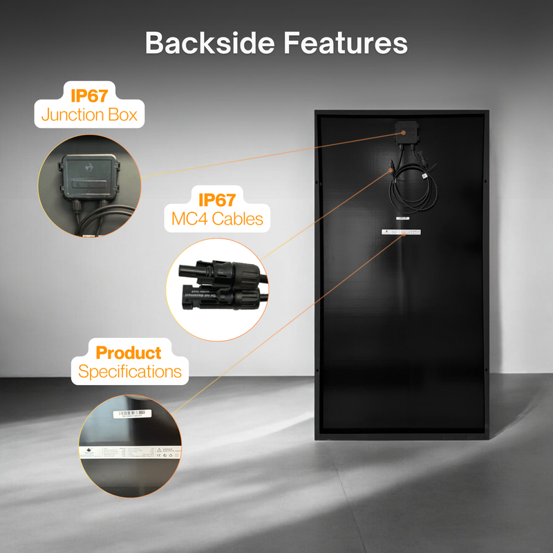 Maple Leaf 170W Mono Rigid Solar Panel - All Black | IP67 Junction Box & MC4 Cable | Monocrystalline Cells - OPEN BOX