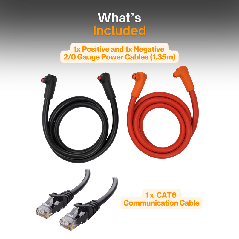 Parallel 2/0 AWG Cable Kit – 950-0068 | Discover HELIOS ESS Parallel Battery-to-Battery Cable Kit with CAT6 Communication Cable | Precut and Terminated 2/0 AWG Copper Positive & Negative Cables for Off-Grid and Energy Storage