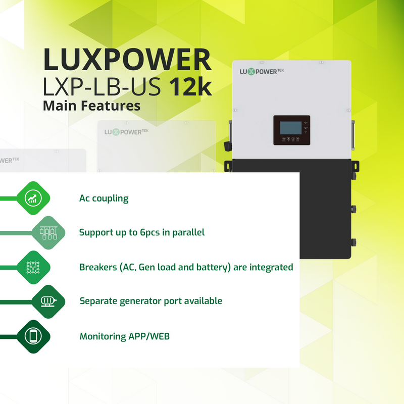 Luxpower LXP-LB-US 12k Hybrid Inverter - 18000W PV Input | 12000W Output | 48V 120/240V Split Phase |  UL & CSA Approved