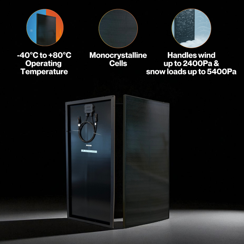Maple Leaf 100W Mono Rigid Solar Panel - All Black | W/ IP67 Junction Box & IP67 MC4 Cable | Lightweight With Monocrystalline Cells