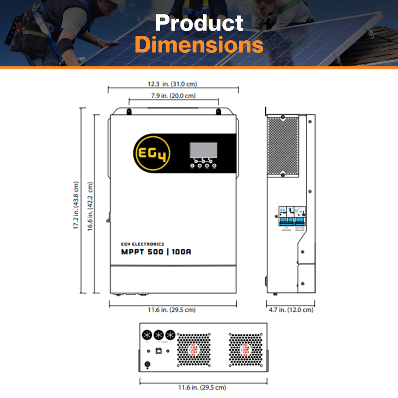 EG4® MPPT100-48HV Solar Charge Controller – 500VDC 100A | 94% Max. Charge | Wide MPPT | Built-in Breaker | User-Defined | BMS Comm. | IP21 Rating