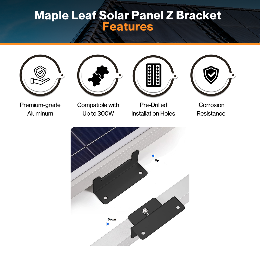 Maple Leaf Solar Panel Mounting Z Bracket - 4pcs/set | Lightweight & Compact | Premium-grade Aluminum | UV & Corrosion Resistance | Pre-Drilled Hole