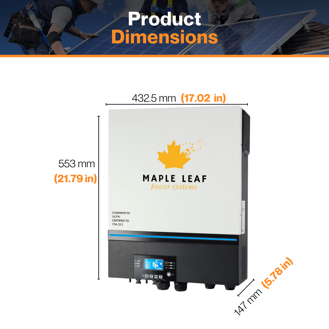 Maple Leaf 6500EX - 48 Off Grid Solar Inverter - 500 VOC | 48v 110vac | 2 Units For 220vac | Dual MPPT Solar Charger 120A | CSA Approved