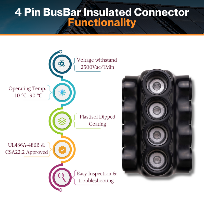 4 Pin Bus Bar Insulated Connector - Dual Sided Threading Multi Cable Connector | For Aluminum Copper Wire