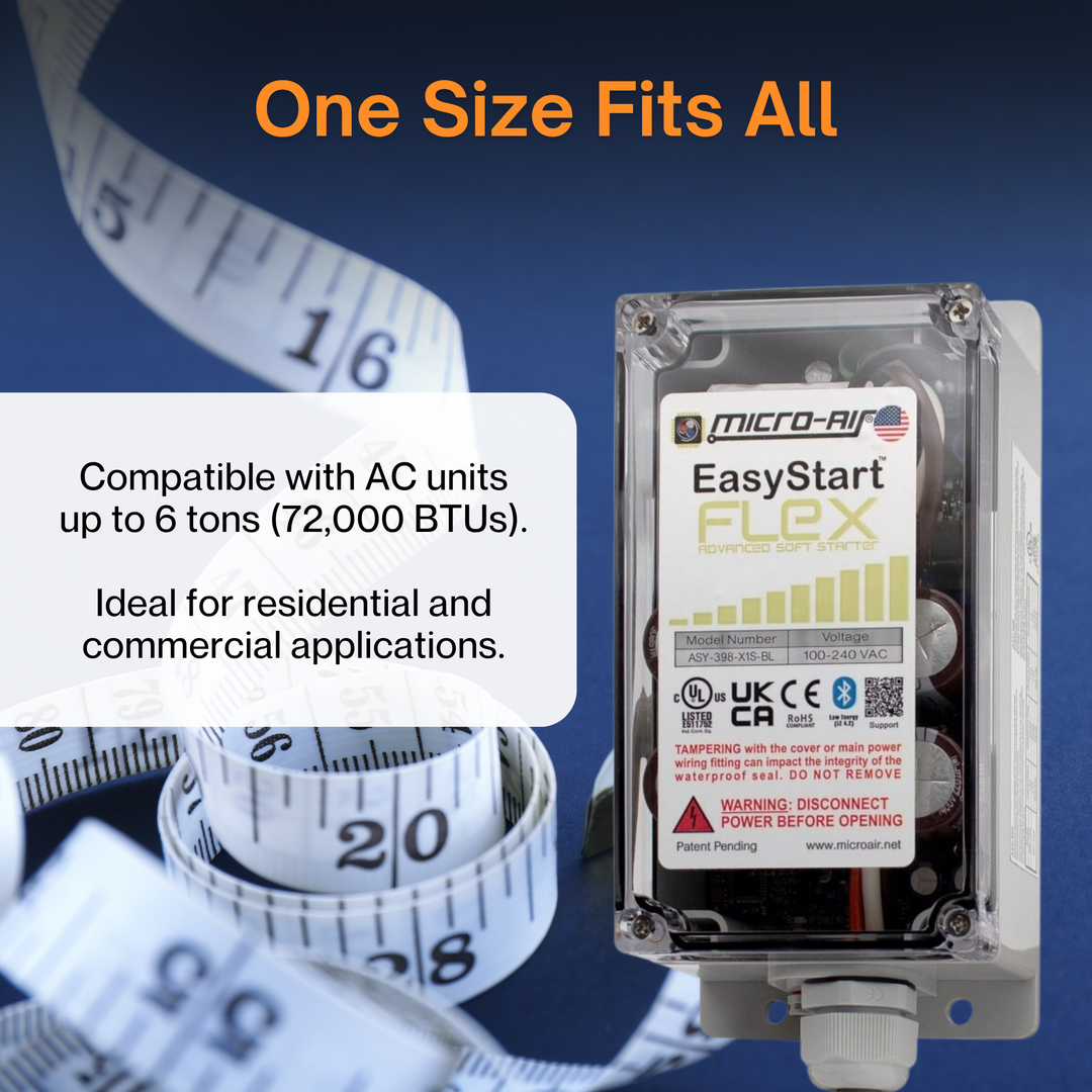 EasyStart™ Flex Home AC Soft Starter – Micro-Air Soft Start Kit for Air Conditioners & Heat Pumps | One-Size-Fits-All Up to 6 Tons | Generator, Inverter & Solar Power Compatible | Quiet Startup & Energy Efficient HVAC Solution