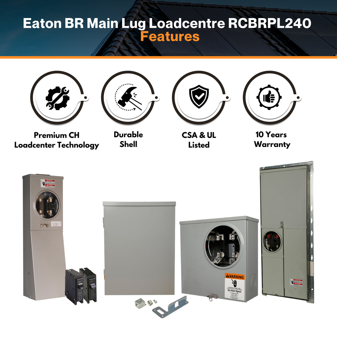 Eaton BR Main Lug Loadcentre RCBRPL240 – CH Technology | Plug-on Neutral | 200A MLO | 40-Circuit | NEMA 3R Rain-Tight Enclosure | UL & CSA Certified