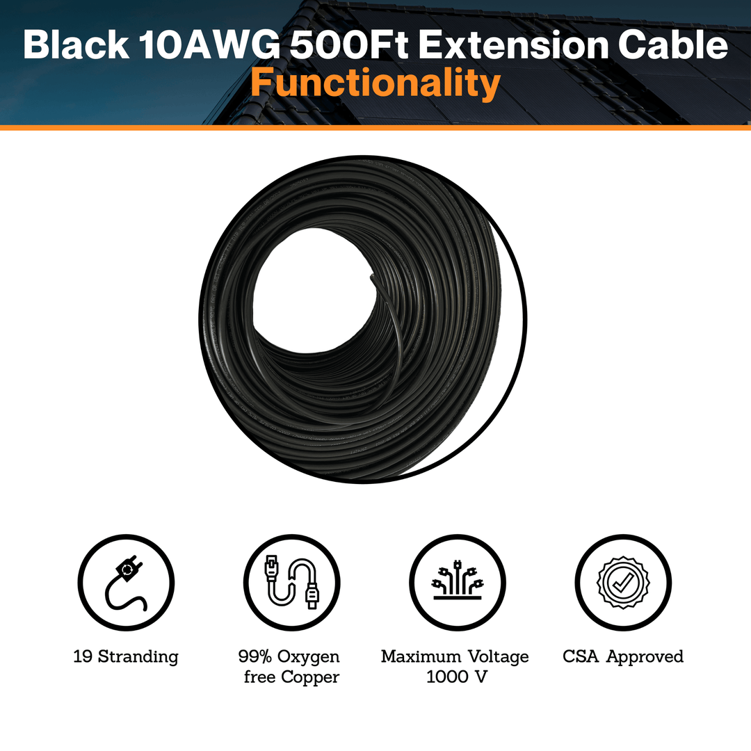 Maple Leaf Black 10AWG 500Ft Solar Extension Cable - Tinned Copper Wire | From RVs To Automotives | For Both Indoor & Outdoor | CSA Certified