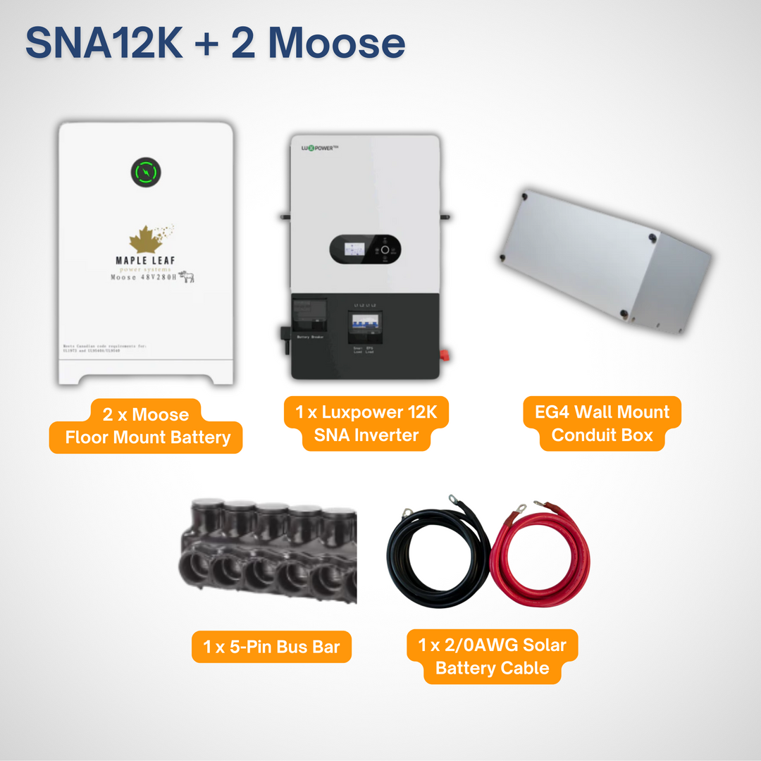 Maple Leaf ESS Backup Kits | Luxpower SNA 12K Inverter | Moose & Beaver Battery Options | Off-Grid and Hybrid Ready