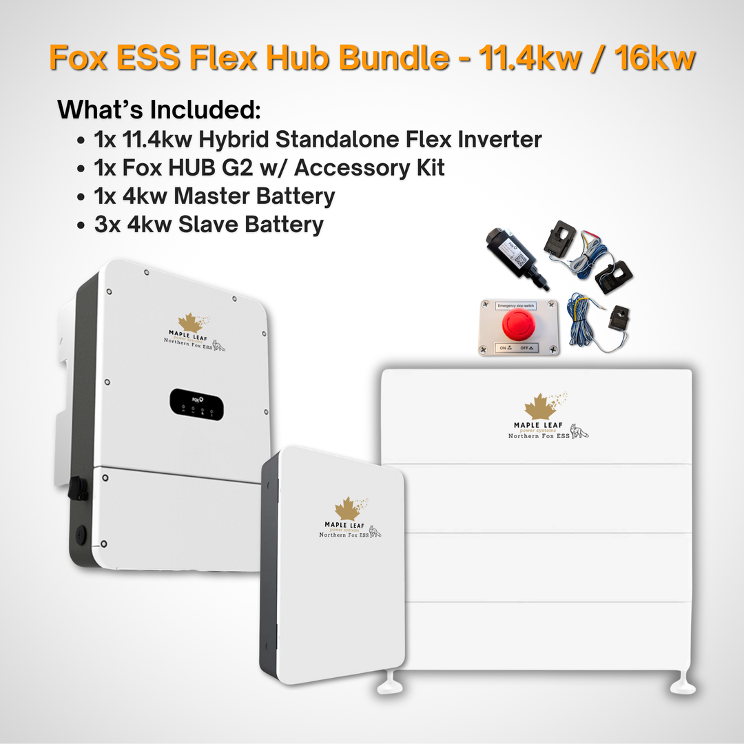 Maple Leaf Northern Fox FLEX Hybrid Solar Inverter & Modular Battery Kits | 9.6kW or 11.4kW Inverter | 8kW to 28kW Expandable Energy Storage System | Optional Fox ESS Hub G2 Smart Energy Management