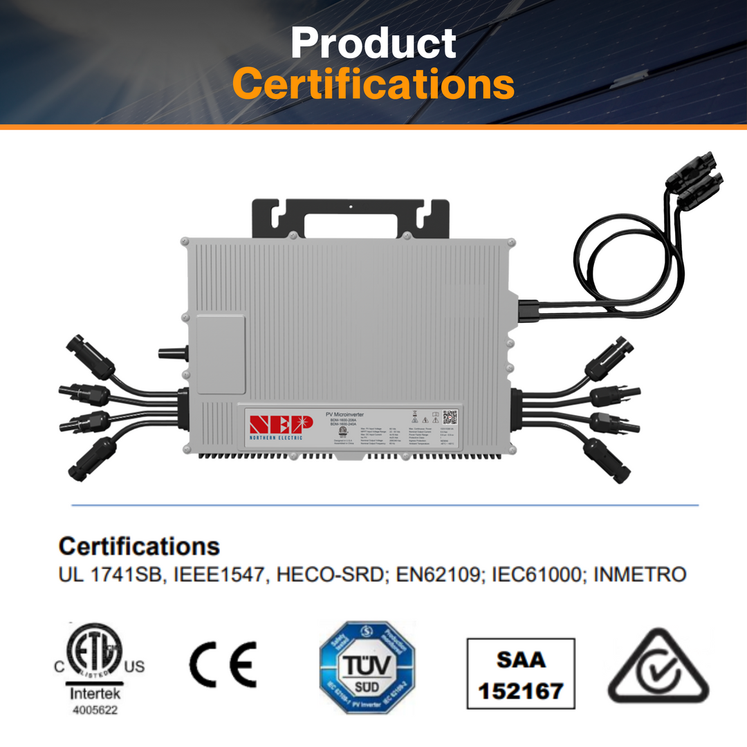 NEP Quadruple Inverter 1600W - Arc-Fault Protection | 97.3% High Efficiency | NEMA-6  IP66 & IP67 Rating | -40°C To +85°C | UL1741 & IEEE1547 Certified