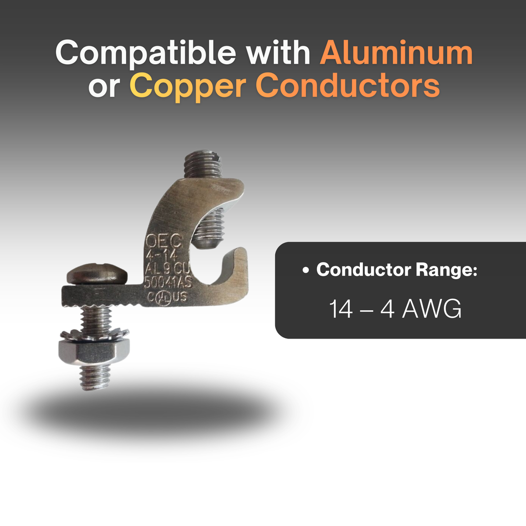 Lay-In Grounding Lug, Tin-Plated Aluminum, 14–4 AWG, UL 486B AL9CU, Single Hole Electrical Ground Lug for Copper & Aluminum Conductors