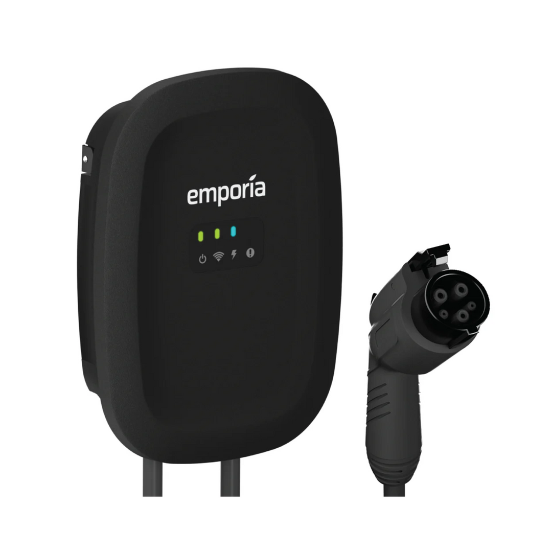 Emporia Level 2 EV Charger | Dual CCS & NACS Connectors | Hardwired or NEMA 14-50 | Black or White | Smart Load Management for Home EV Charging