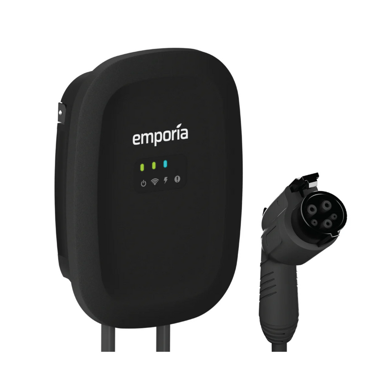 Emporia Level 2 EV Charger | Dual CCS & NACS Connectors | Hardwired or NEMA 14-50 | Black or White | Smart Load Management for Home EV Charging