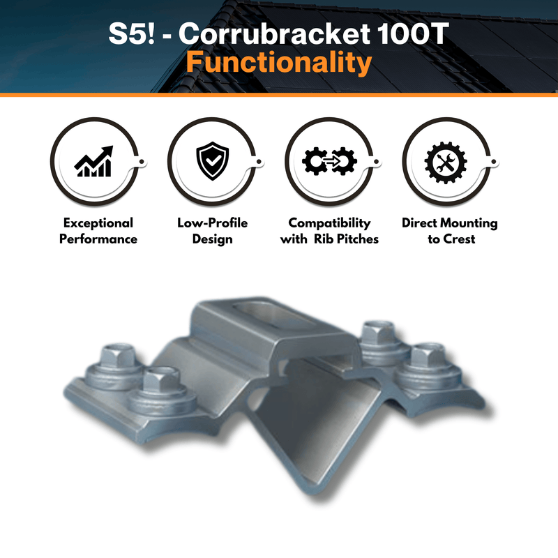 S5! - CorruBracket 100T | Low-Profile Mounting Bracket for Corrugated Roof Crest