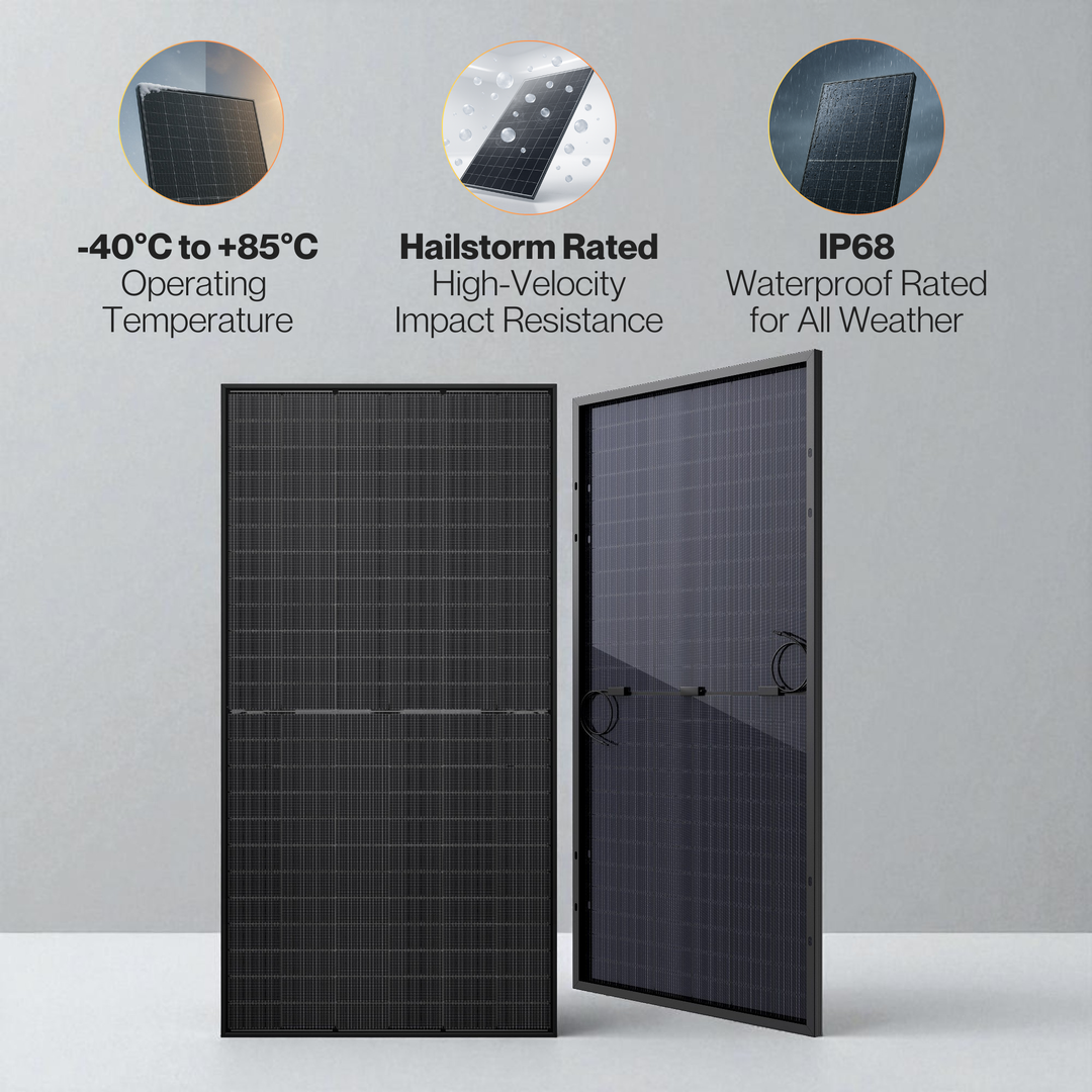 Maple Leaf All Black Bifacial Solar Panel 595W - W/ N-type TOPCon Mono Cells | IP68 Junction Box & IP67 MC4 Cable