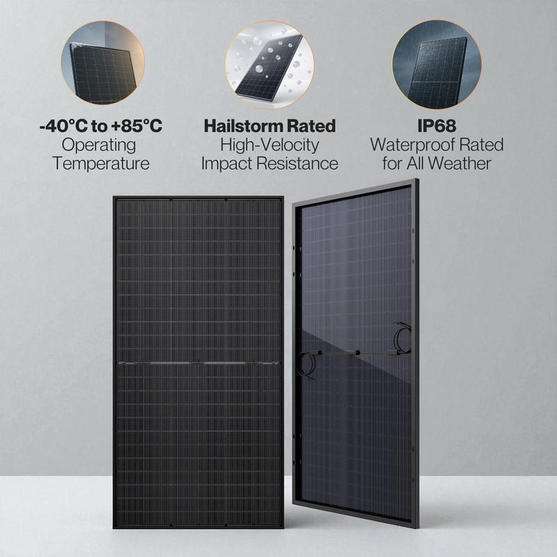 Maple Leaf All Black Bifacial Solar Panel 595W - W/ N-type TOPCon Mono Cells | IP68 Junction Box & IP67 MC4 Cable
