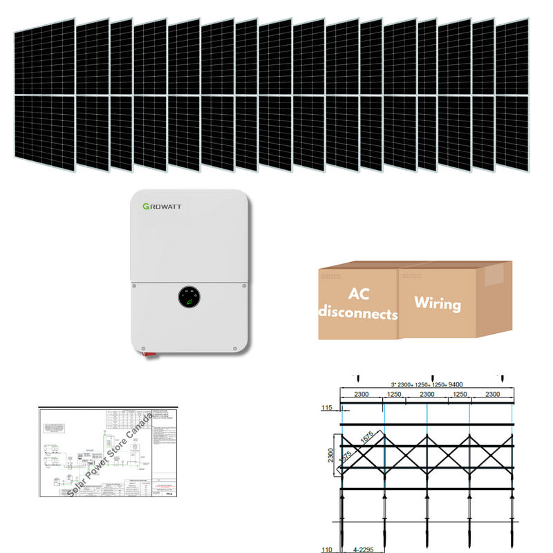 10kw Growatt Grid Tied Kit - All Black Or Bi-facial Solar Panels -String Inverter 10kw Grid Tied Kit - Optional Back Up Battery - Roof or Ground Mount Options Available - MEETS The Canada Green Homes Grant Requirement - Ships from Canada, Canadian Support