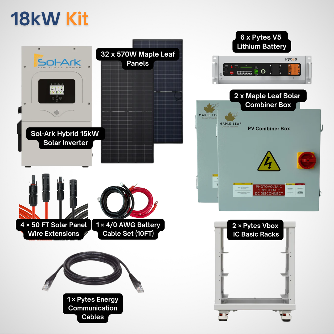 Sol-Ark 15K Solar Power Kit | Maple Leaf 570W Panels | 48V 5.12kWh Pytes V5 Battery | Solar Power Kit for Home, Cabin & Off-Grid/Hybrid