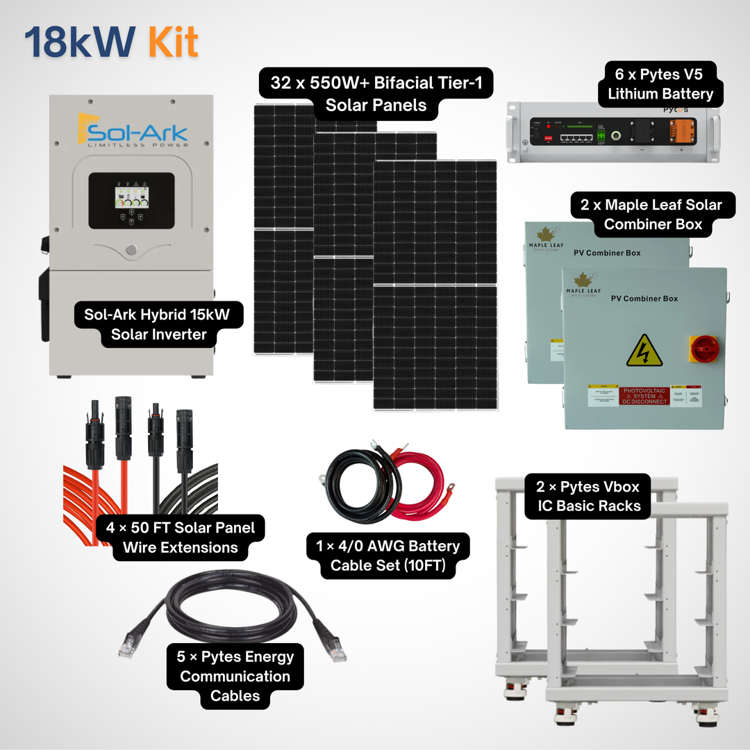 Sol-Ark 15K Solar Power Kit | 550W+ Tier-1 Class Bifacial Solar Panel| 48V 5.12kWh Pytes V5 Battery | Solar Power Kit for Home, Cabin & Off-Grid/Hybrid