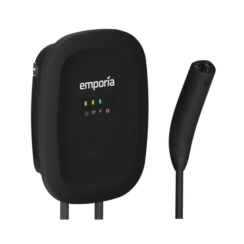 Emporia Level 2 EV Charger | Dual CCS & NACS Connectors | Hardwired or NEMA 14-50 | Black or White | Smart Load Management for Home EV Charging