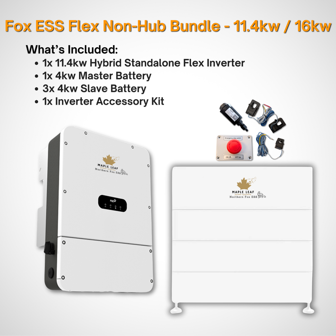 Maple Leaf Northern Fox FLEX Hybrid Solar Inverter & Modular Battery Kits | 9.6kW or 11.4kW Inverter | 8kW to 28kW Expandable Energy Storage System | Optional Fox ESS Hub G2 Smart Energy Management