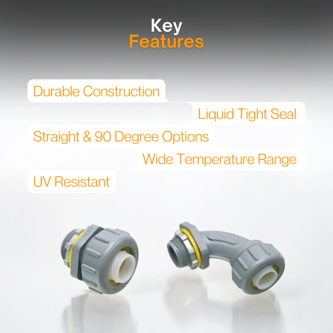 Anamet Liquid Tight Fittings Non-Metallic Connector - 3-Piece -  2", 1 1/2", 1", 3/4"  - Straight or 90-Degree Swivel - For Electrical Conduit - NMLT Series