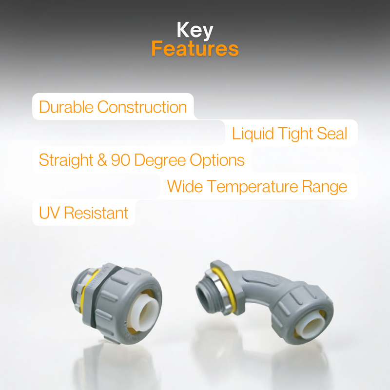Anamet Liquid Tight Fittings Non-Metallic Connector - 3-Piece -  2", 1 1/2", 1", 3/4"  - Straight or 90-Degree Swivel - For Electrical Conduit - NMLT Series