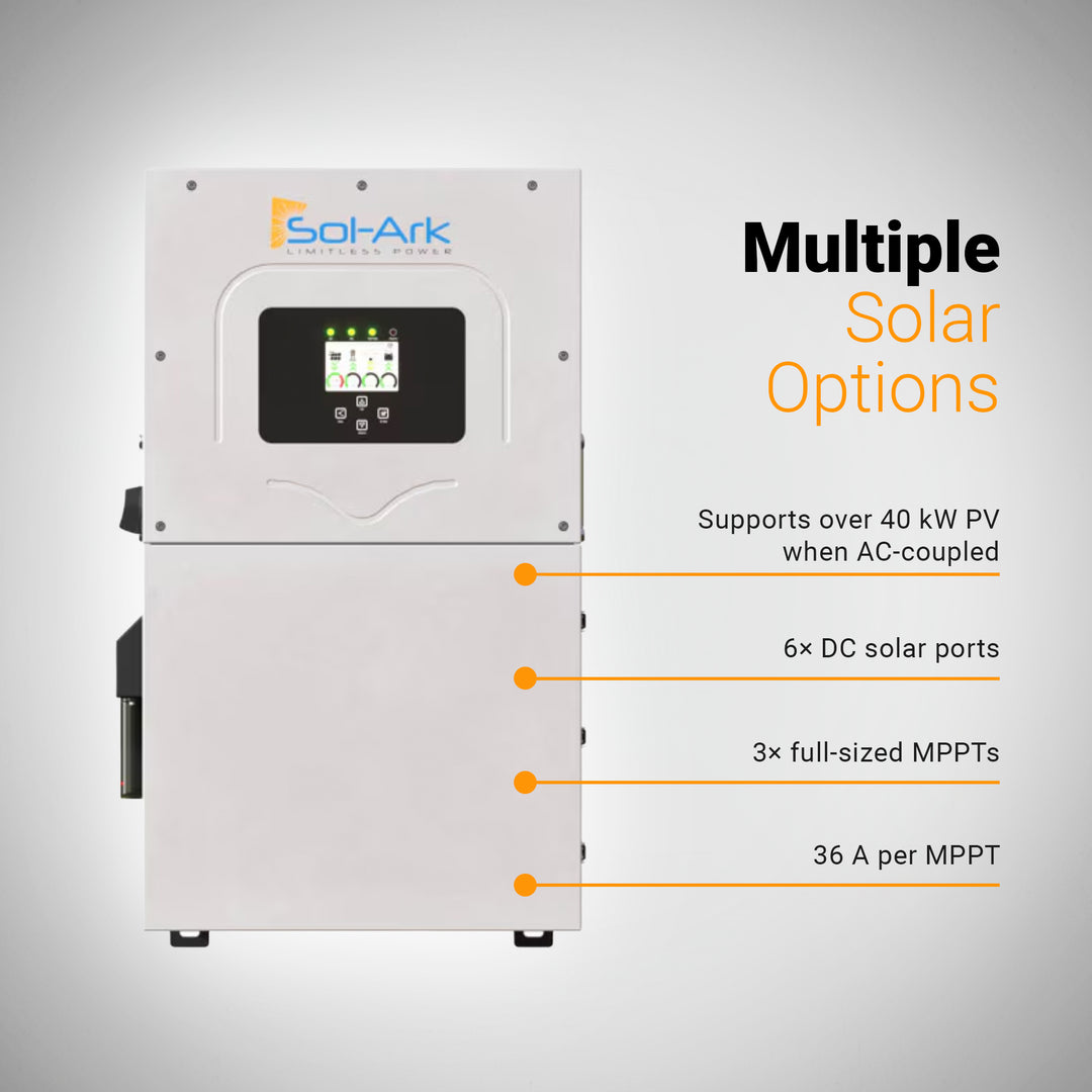 Sol-Ark 18K-2P Premium Hybrid Inverter (Limitless 18K-2P-LV)  Whole-Home Backup | 18 kW Continuous / 36 kW Surge | 48 V Battery | 10-Year Warranty