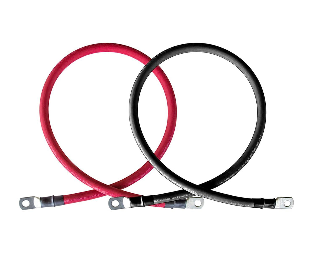 2/0 AWG Gauge 1ft Red + 1ft Black Pure Copper Battery Inverter Cables Solar With Lugs - Battery Jumper Cables