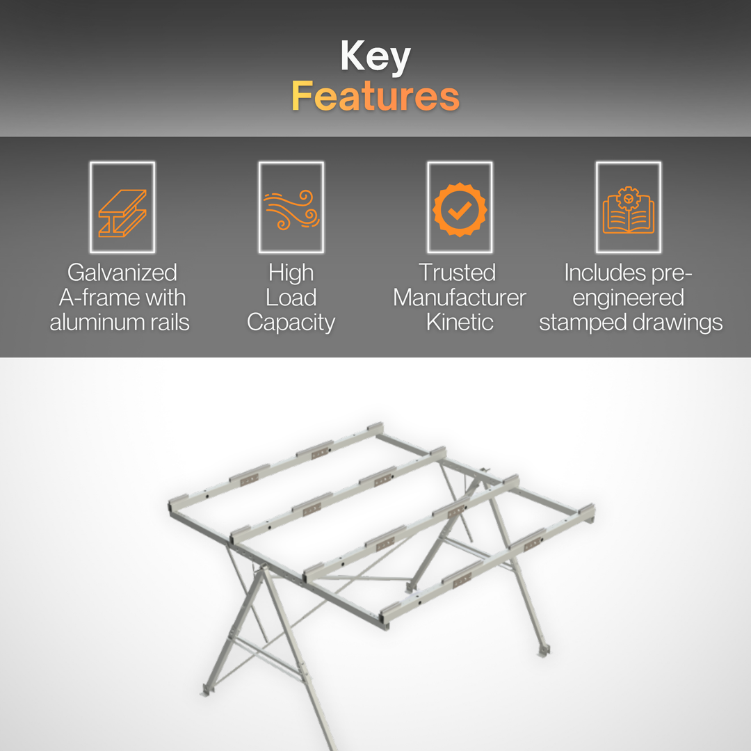 Kinetic Season Adjustable Solar Ground Mount Gen 3 | Heavy-Duty Galvanized Steel & Aluminum Solar Panel Racking System | 0°–60° Adjustable Tilt | CSA & UL Certified | All-Season Ground Mount Kit