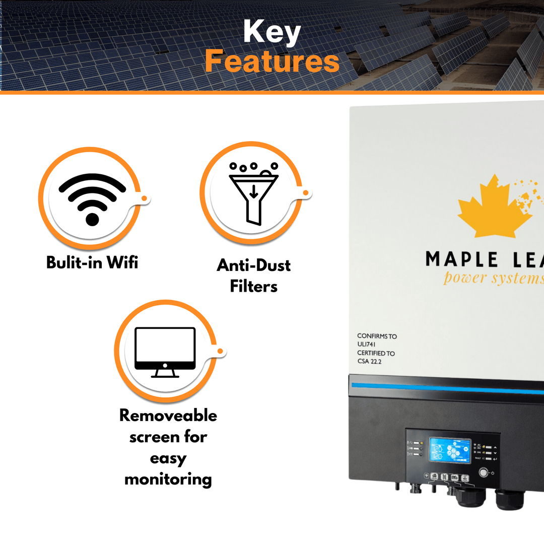 Maple Leaf 6500EX - 48 Off Grid Solar Inverter - 500 VOC | 48v 110vac | 2 Units For 220vac | Dual MPPT Solar Charger 120A | CSA Approved