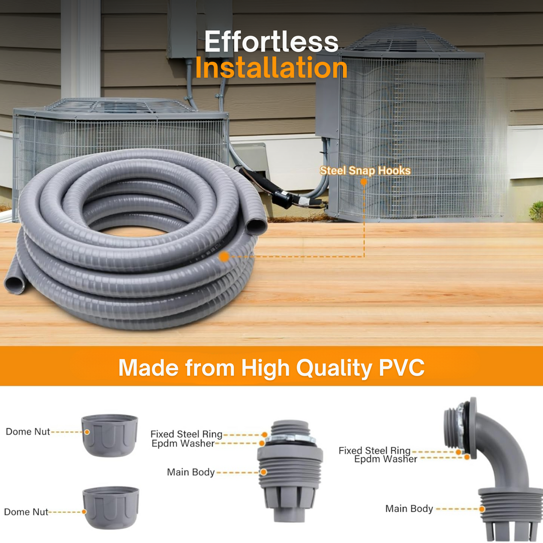 Non-Metallic Liquid-Tight Conduit Kit – 0.75" & 1" Flexible Electrical Conduit in 50ft Lengths | Includes 90 Degree Elbow Fittings and Straight Fittings