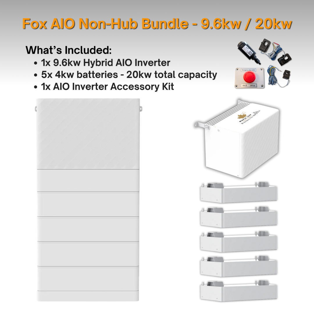 Maple Leaf Northern Fox AIO FLEX Hybrid Solar Inverter & Modular Battery Kits | 9.6kW or 11.4kW Inverter | 8kW to 28kW Expandable Energy Storage System | Optional Fox ESS Hub G2 Smart Energy Management