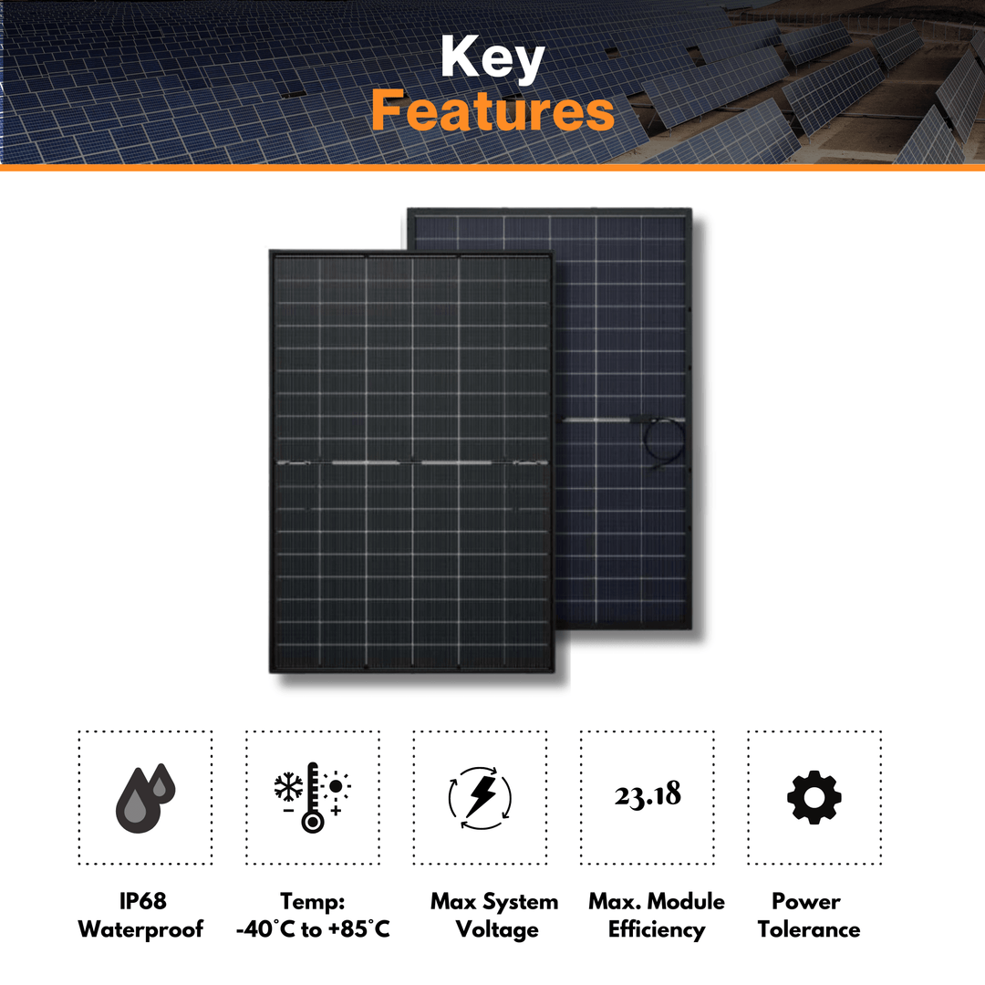 Maple Leaf Bifacial Solar Panel 700W - Commercial Solar Panels -W/ N-type Mono Cells | IP68 Junction Box & IP67 MC4 Cable | Container