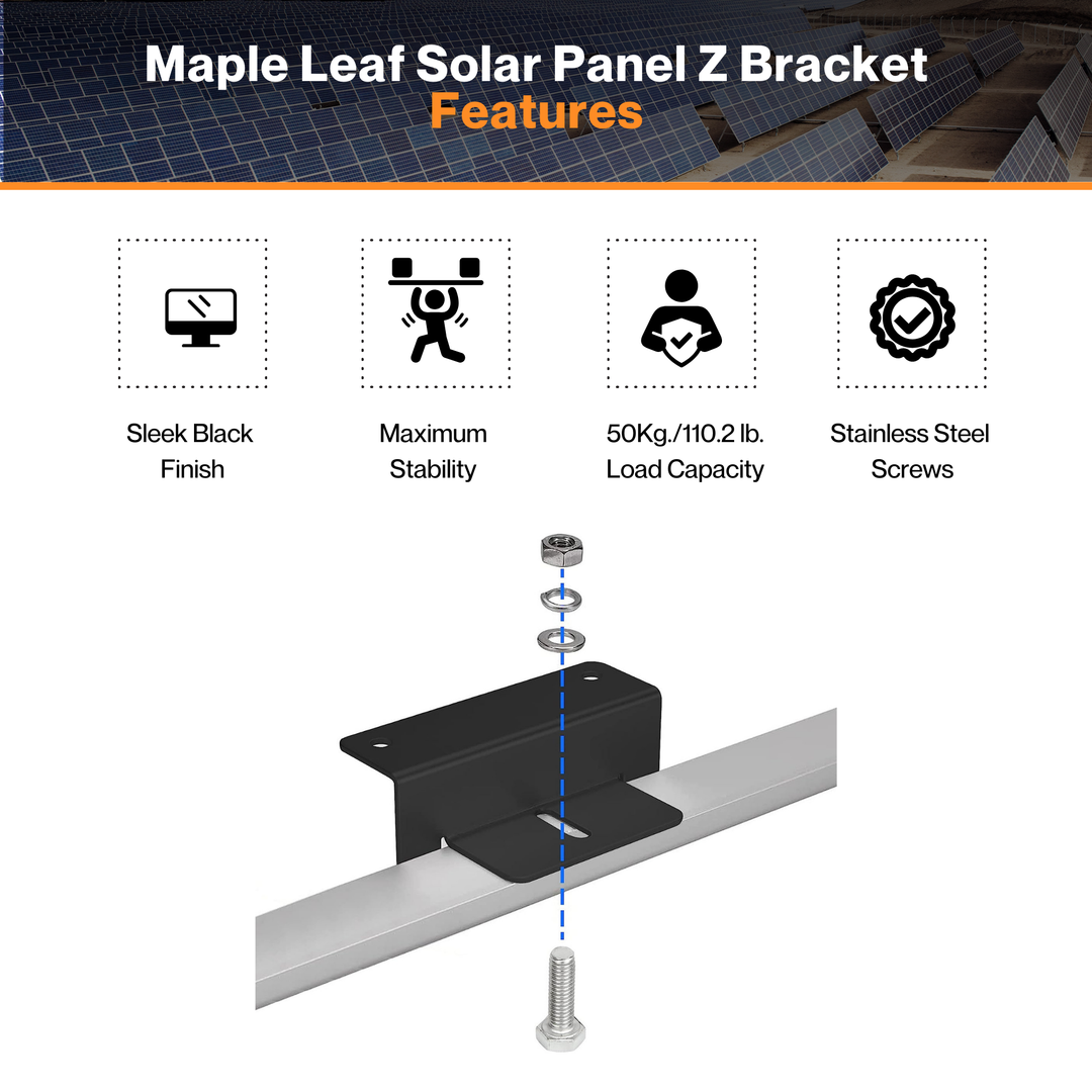 Maple Leaf Solar Panel Mounting Z Bracket - 4pcs/set | Lightweight & Compact | Premium-grade Aluminum | UV & Corrosion Resistance | Pre-Drilled Hole