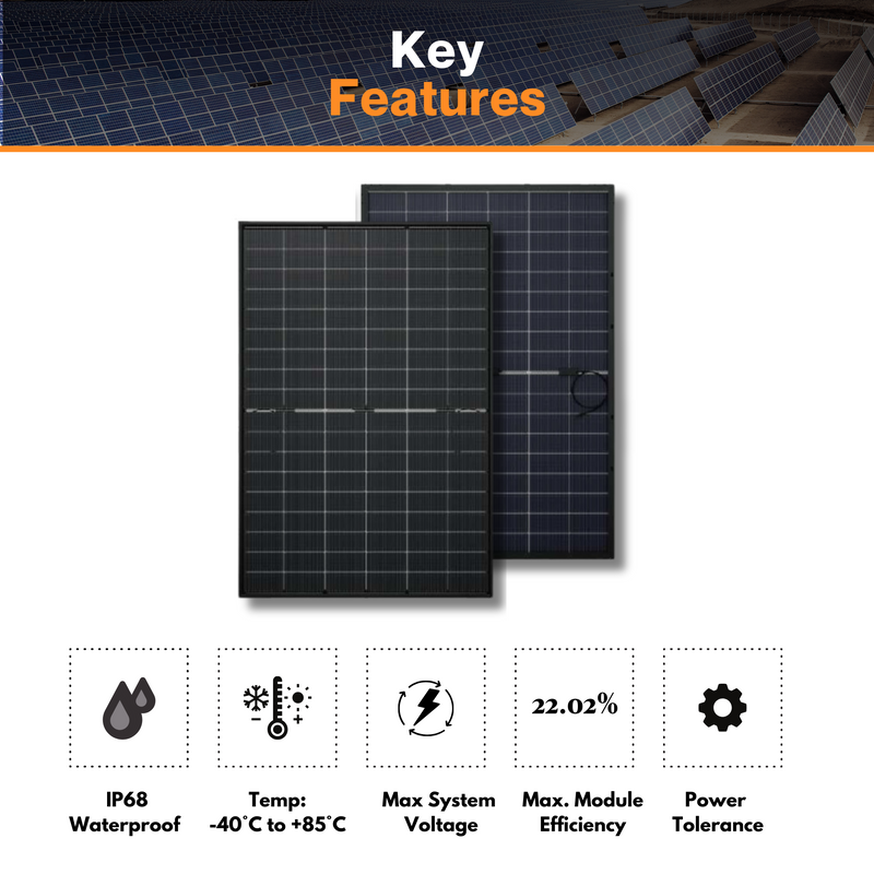 Maple Leaf All Black Bifacial Solar Panel 430W - W/ N-type Mono Cells | IP68 Junction Box |  IP67 MC4 Cable