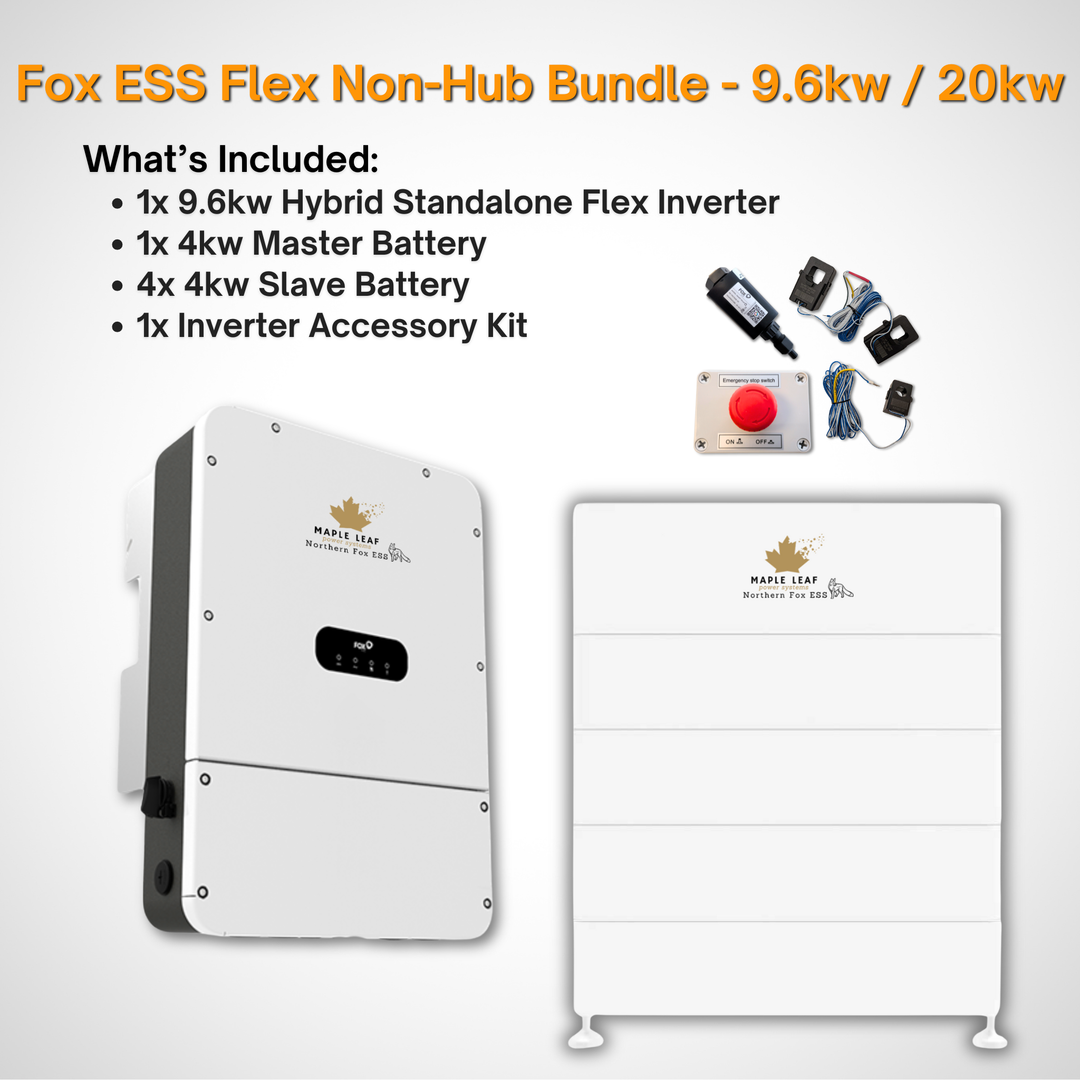Maple Leaf Northern Fox FLEX Hybrid Solar Inverter & Modular Battery Kits | 9.6kW or 11.4kW Inverter | 8kW to 28kW Expandable Energy Storage System | Optional Fox ESS Hub G2 Smart Energy Management