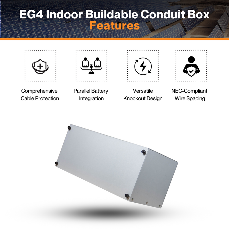 EG4® Indoor Buildable Conduit Box - Designed for EG4-WallMount Indoor Battery | Cable Protection | Parallel Battery Integration | Knockout Design