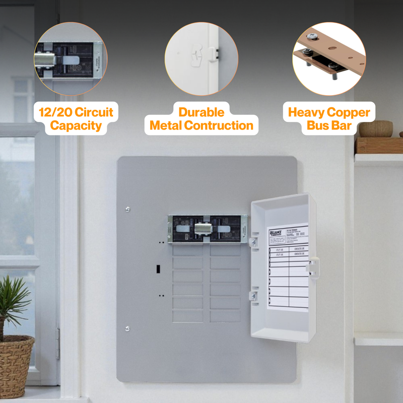 Reliance Controls TRK Series Manual Transfer Panel – 12/20 Circuit Indoor Metal Transfer Switch for Generator Backup Power | TRK0606D (60A/60A) & TRK1006D (100A/60A)