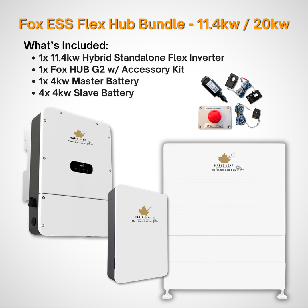 Maple Leaf Northern Fox FLEX Hybrid Solar Inverter & Modular Battery Kits | 9.6kW or 11.4kW Inverter | 8kW to 28kW Expandable Energy Storage System | Optional Fox ESS Hub G2 Smart Energy Management